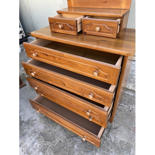 338 - Vintage Pine Wood Dressing Table with 5 Drawers