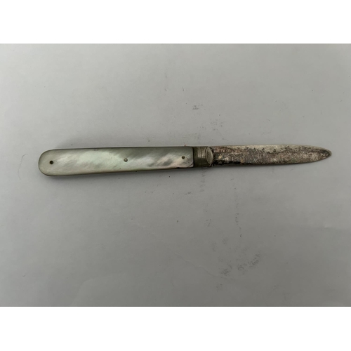 659 - Antique Hand Made Sterling Silver English Pocket Knife with Mother of Pearls Handle