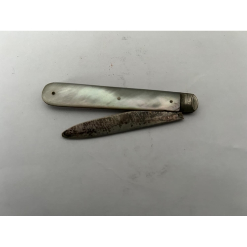 659 - Antique Hand Made Sterling Silver English Pocket Knife with Mother of Pearls Handle