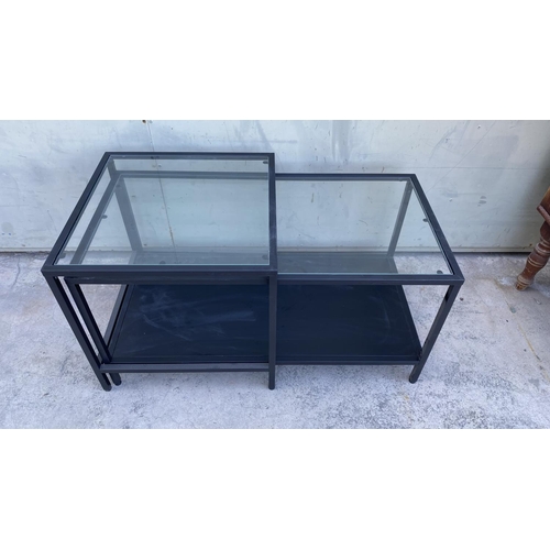 258 - Metal Glass Top Coffee & Side Tables (90 W. x 15cm, 50 x 50cm)