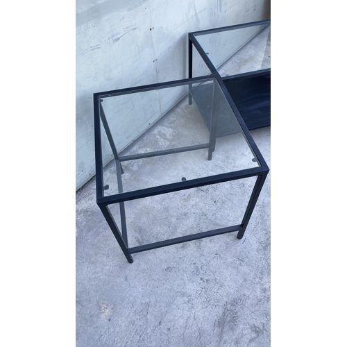 258 - Metal Glass Top Coffee & Side Tables (90 W. x 15cm, 50 x 50cm)