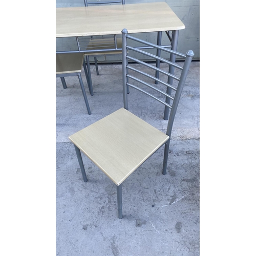 260 - Metal Wood Top Dining Table with 3 Metal Chairs with Wooden Seat