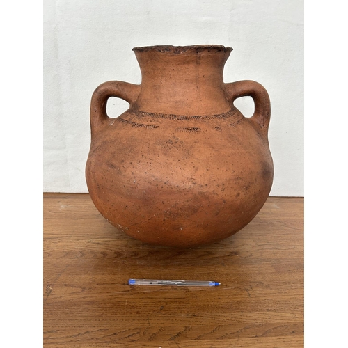 125 - Antique Cyprus Double Handle Clay Pottery Jug