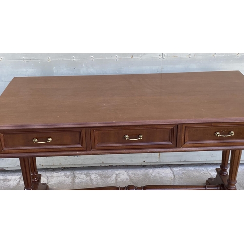 24 - Vintage Solid Walnut Office Desk with 3 Drawers and Integrated Food Rest