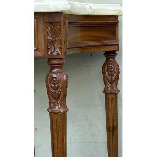 25 - Vintage, Crafted in 1977 Onyx Top Walnut Console/Entrance Table with Carvings (100 W. x 37 D. x 86cm... 