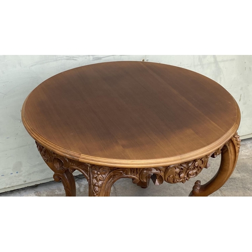 28 - Vintage Classic French Style Walnut Circular Center Table with Carvings (70cm diameter, 61cm H.)