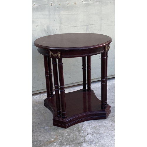 31 - Solid Walnut Custom Made Vintage Circular Side Table with Brass Accents (59cm Diameter, 60cm H.)