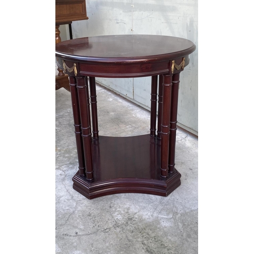 31 - Solid Walnut Custom Made Vintage Circular Side Table with Brass Accents (59cm Diameter, 60cm H.)