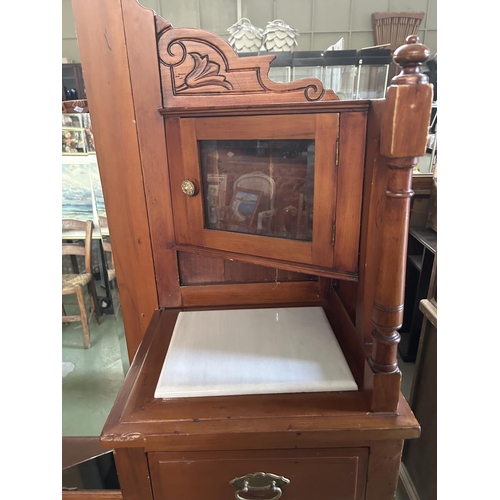 33 - Antique Art Nouveau Dressing Table with Full Length Center Mirror and x2 Corner Cupboards, x Twin Pe... 