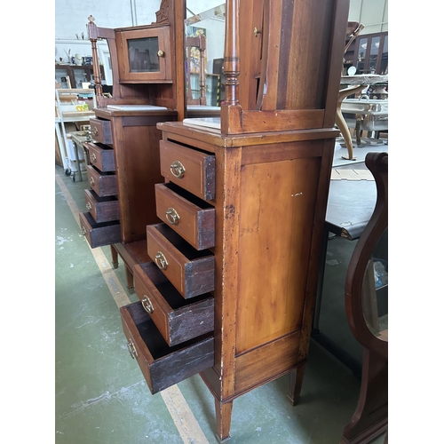 33 - Antique Art Nouveau Dressing Table with Full Length Center Mirror and x2 Corner Cupboards, x Twin Pe... 