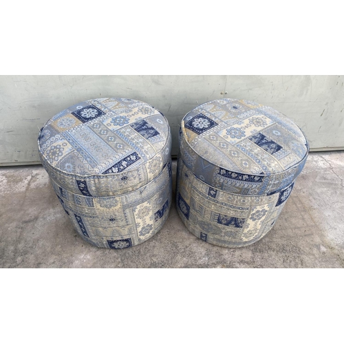 389 - x2 Vintage Padded Round Sofa Stools Floor Puffs