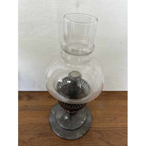 58 - Antique Silver Plated Pedestal Candle Holder with Glass Shade