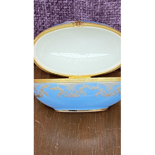 3 - Limoges Castel France Large Egg-Shaped Blue Floral Trinket Box