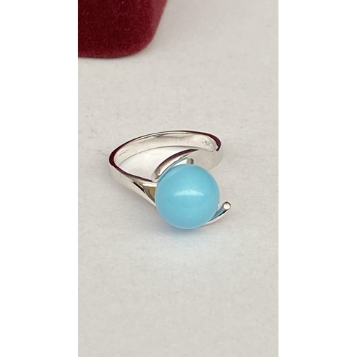 43 - Handcrafted from Premium 925 Sterling Silver  Round Bead Natural Turquoise Ring (Unused)