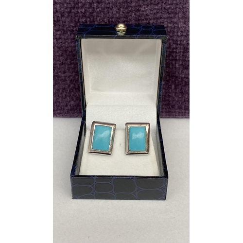 44 - Handcrafted From Premium 925 Sterling Silver and Turquoise Square Earrings with Safe Clasp (Unused) ... 