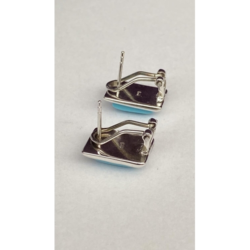 44 - Handcrafted From Premium 925 Sterling Silver and Turquoise Square Earrings with Safe Clasp (Unused) ... 