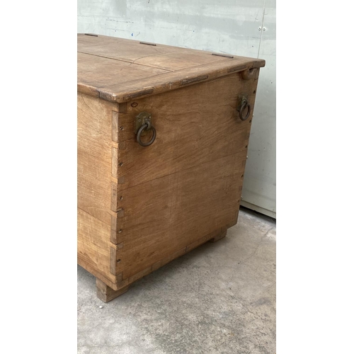 72 - Antique (Early 19th Century) Very Rare Oak Sea Trunk/Chest (86 W. x 57 D. x 63cm H.)