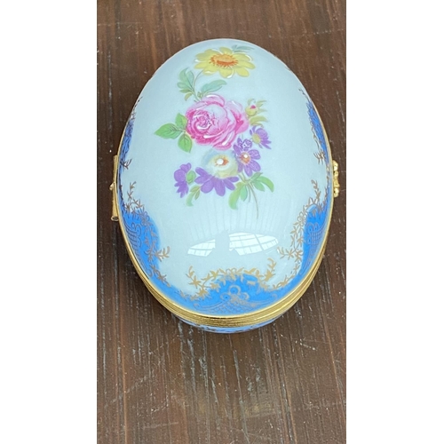 3 - Limoges Castel France Large Egg-Shaped Blue Floral Trinket Box