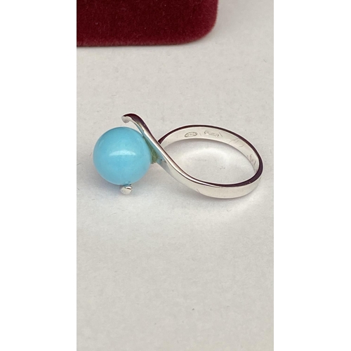 43 - Handcrafted from Premium 925 Sterling Silver  Round Bead Natural Turquoise Ring (Unused)