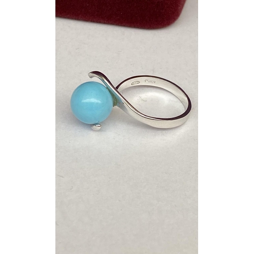 43 - Handcrafted from Premium 925 Sterling Silver  Round Bead Natural Turquoise Ring (Unused)