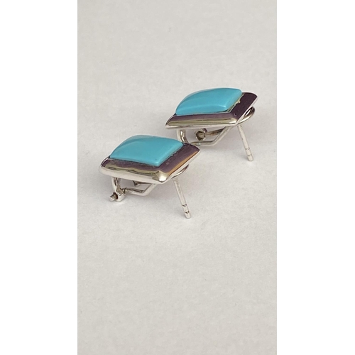 44 - Handcrafted From Premium 925 Sterling Silver and Turquoise Square Earrings with Safe Clasp (Unused) ... 