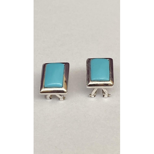 44 - Handcrafted From Premium 925 Sterling Silver and Turquoise Square Earrings with Safe Clasp (Unused)