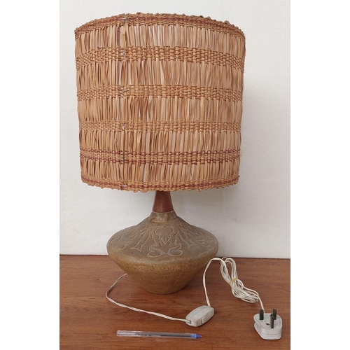 385 - Vintage Heavy Ceramic Table Lamp with Wicker Lampshade (51cm H.)