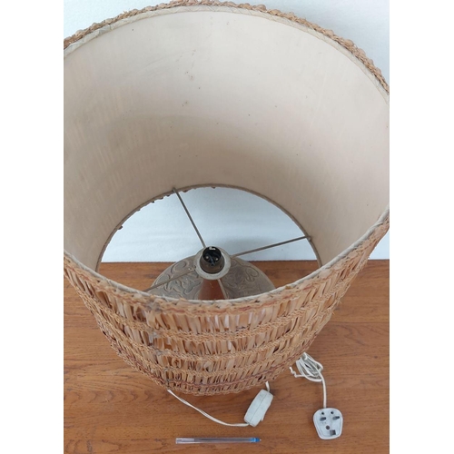 385 - Vintage Heavy Ceramic Table Lamp with Wicker Lampshade (51cm H.)