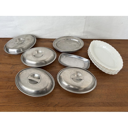 479 - Qty of Small Stainless Steel Together with x6 French Arcopal Serving Dishes