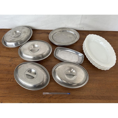 479 - Qty of Small Stainless Steel Together with x6 French Arcopal Serving Dishes