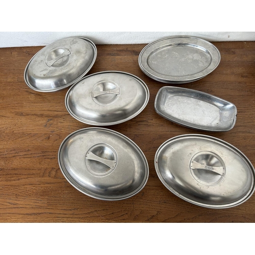 479 - Qty of Small Stainless Steel Together with x6 French Arcopal Serving Dishes