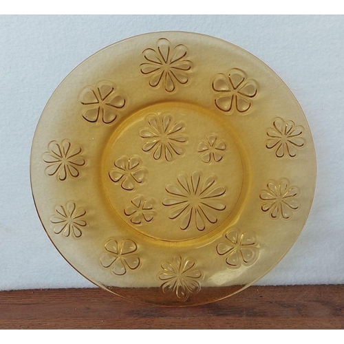 428 - x2 Mustard/Gold Color Retro Translucent Dinner Plates with Flower Design