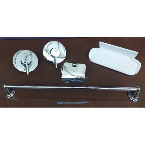 522 - Qty of Bathroom Accessories, Bath Mixers (x2), Towel Rail, Toilet Roll Holder and Soap Holder (Unuse... 