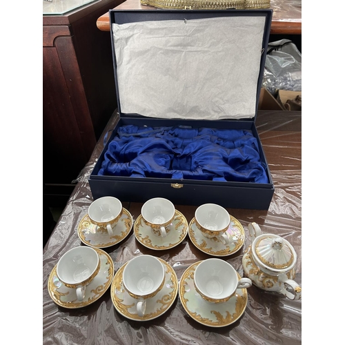 121 - Decorative Fine Gold Porcelain 13-Piece Coffee Set in Box (Unused) - Taken Back on 4/3/2025