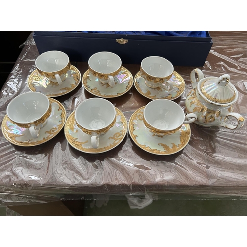 121 - Decorative Fine Gold Porcelain 13-Piece Coffee Set in Box (Unused) - Taken Back on 4/3/2025