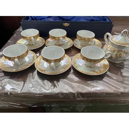 121 - Decorative Fine Gold Porcelain 13-Piece Coffee Set in Box (Unused) - Taken Back on 4/3/2025