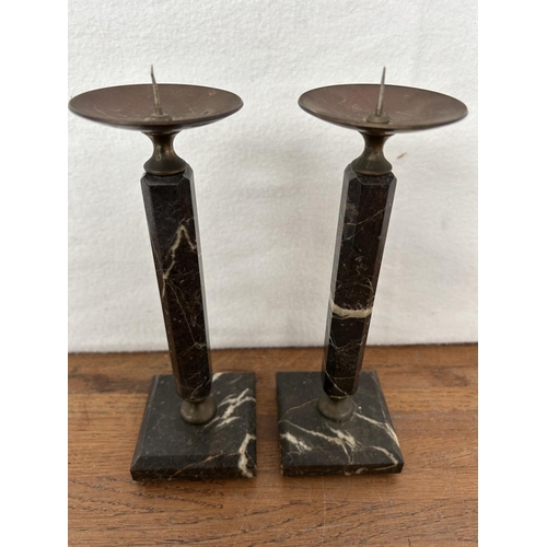 195 - x2 Vintage Marble and Brass Candle Sticks