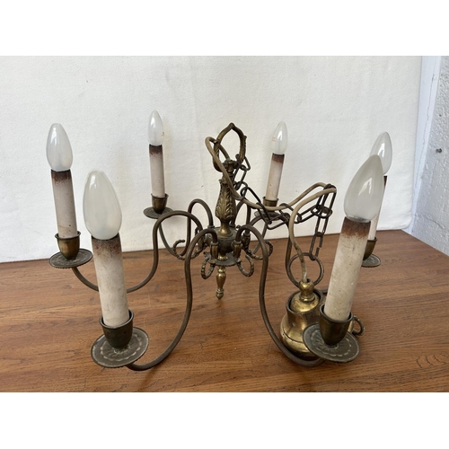 207 - Vintage Brass 6-Arm Chandelier