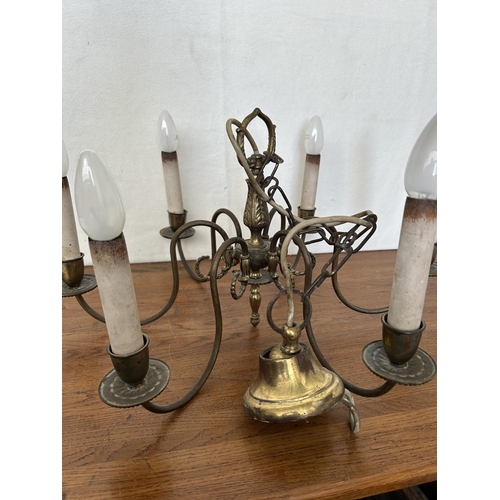 207 - Vintage Brass 6-Arm Chandelier