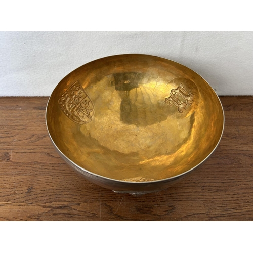 230 - Antique Cypriot Gilt Silver 830 3-Footed Bowl (480gr) Diameter 22cm