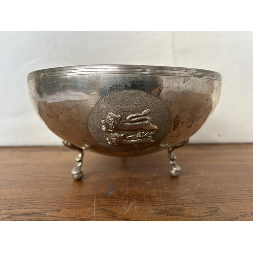 230 - Antique Cypriot Gilt Silver 830 3-Footed Bowl (480gr) Diameter 22cm