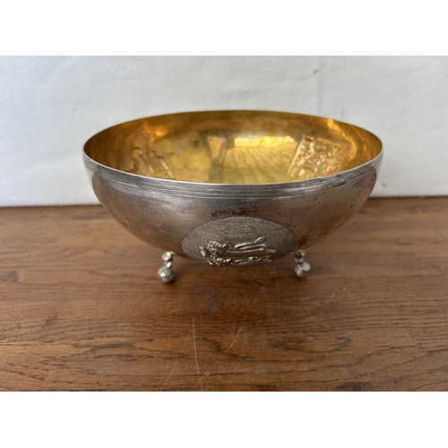 230 - Antique Cypriot Gilt Silver 830 3-Footed Bowl (480gr) Diameter 22cm