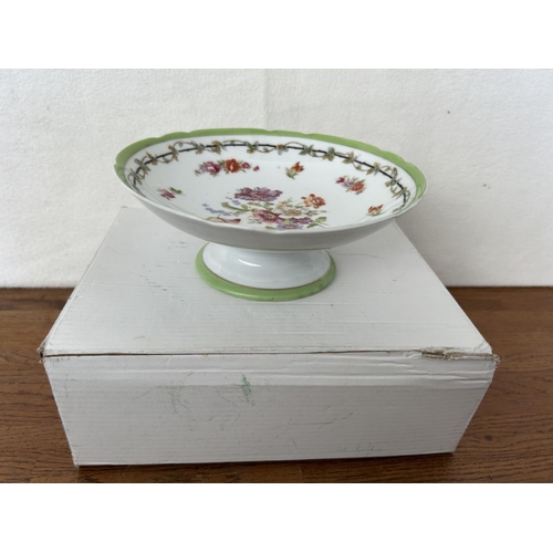 296 - Vintage Dresden Hand Painted Porcelain Bowl on Pedestal (21cm Diameter, 8cm H.)