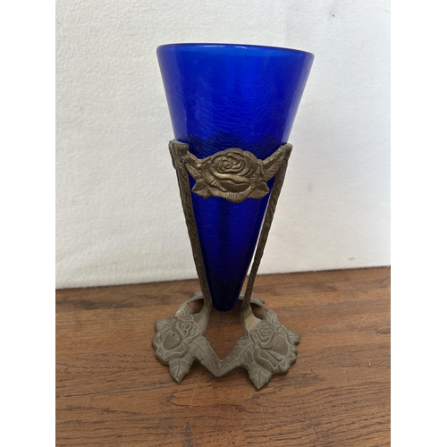 313 - Vintage Blue Vase on Bronze Stand - Taken Back on 10/3/2025