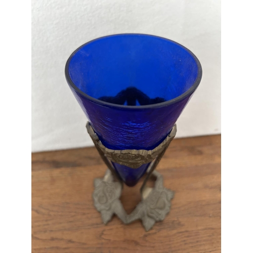 313 - Vintage Blue Vase on Bronze Stand - Taken Back on 10/3/2025