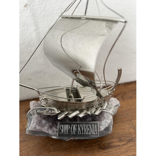 35 - Silver Model of Kyrenia Sailing Ship on Amethyst Base