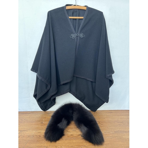 471 - Ladies Black Cape with Detachable Fur Collar