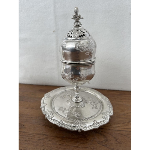 50 - Antique 19th Century Cypriot Silver Wedding Set (395gr) Incense Burner (Kapnistiri) and a Rose Water... 