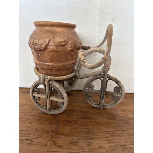 515 - Vintage Decorative Bamboo Bicycle with Clay Pot