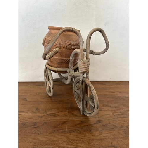 515 - Vintage Decorative Bamboo Bicycle with Clay Pot